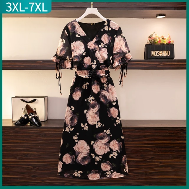 New ladies summer plus size long dress loose casual large floral