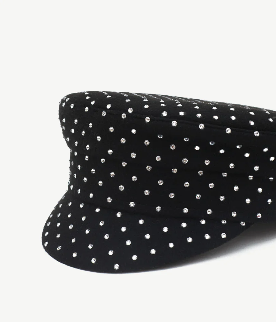 Autumn Crystal-embellished Newsboy Caps Winter Wool Caps