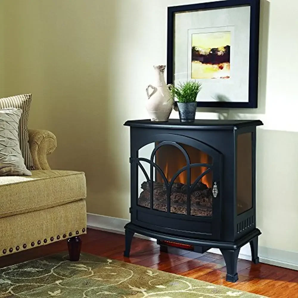 Infrared Panoramic Electric Stove Compact Size 1500W Heater Wood Stove Style Thermostatic Adjustment Freestanding Installation