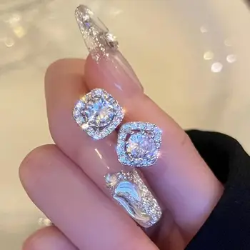 925 Silver Needle Korean Fashion Full Crystal Stud Earrings For Women Jewelry 2025 Trending New Luxury Women's Zircon Earrings