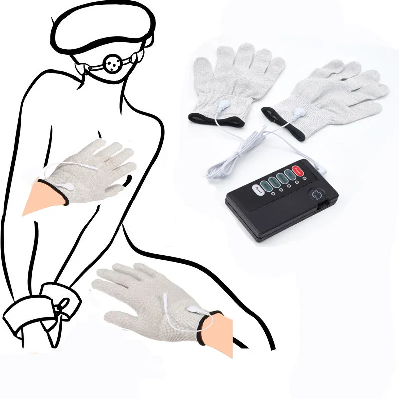 BDSM Flirting Sex Toys, Electric Shock Conductive Fiber Massage Gloves, With Wire, Electro Stimulation Breast Clitoris Body Massage, electro sex toys,electric sex toys