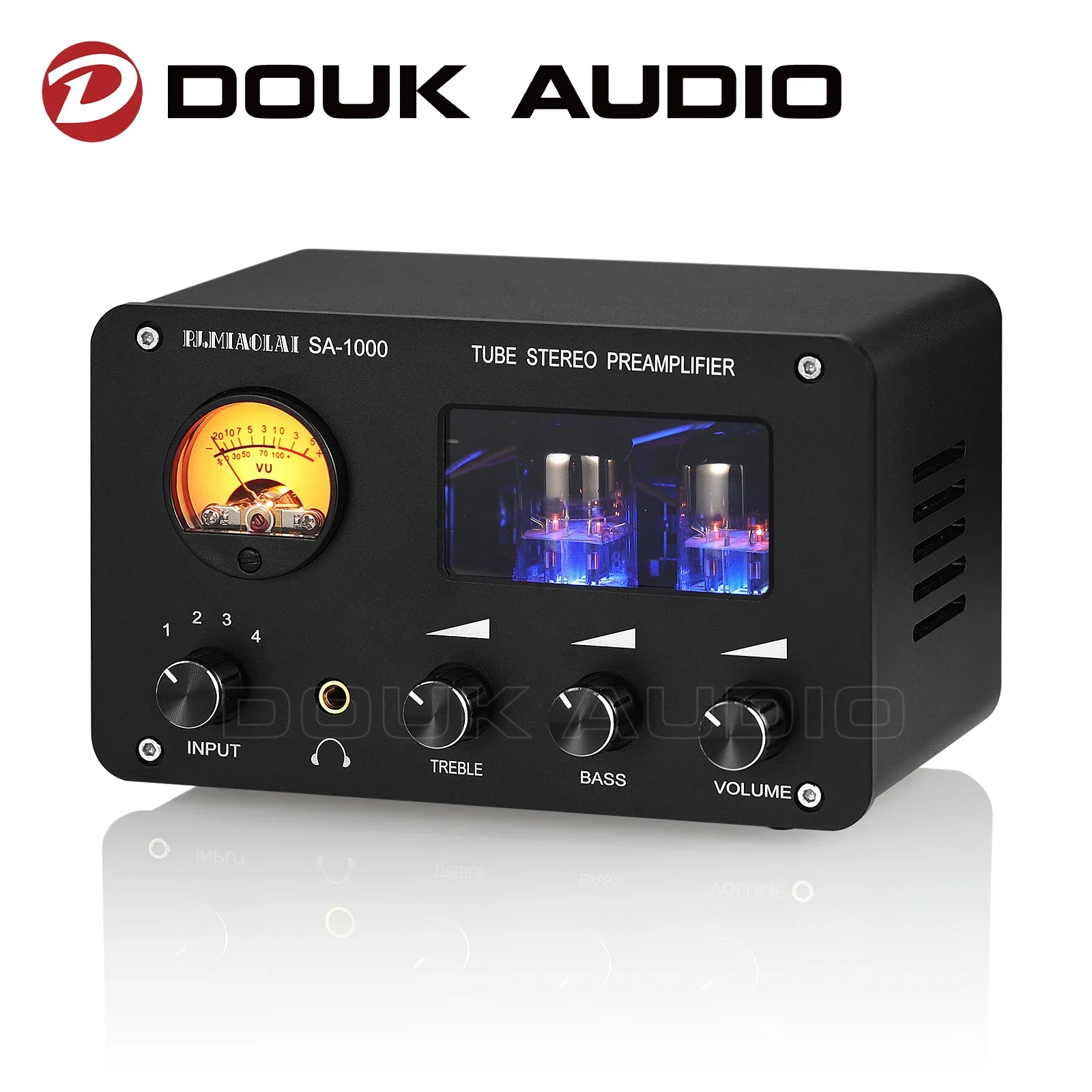 Douk Audio Hifi Valve Tube Preamplificatore 4 Vie Audio Splitter Home Desk Cuffie Amp Treble Bass Control Con Vu Meter
