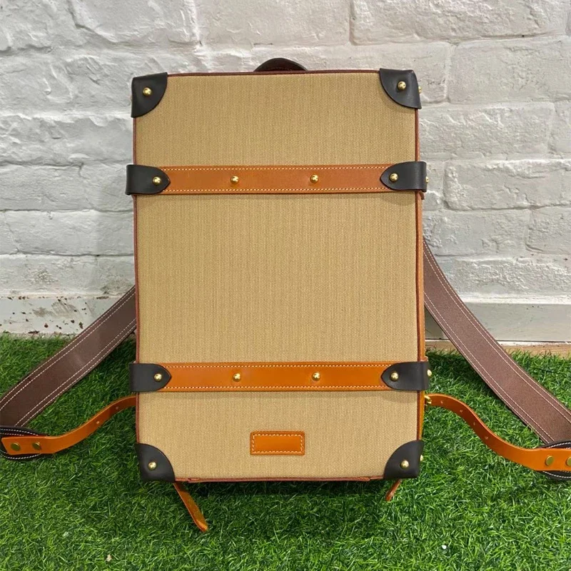 

Квадратный рюкзак XHTY в стиле ретро, рюкзак, холст с натуральной кожей растительного дубления, Оригинальная текстура, багаж