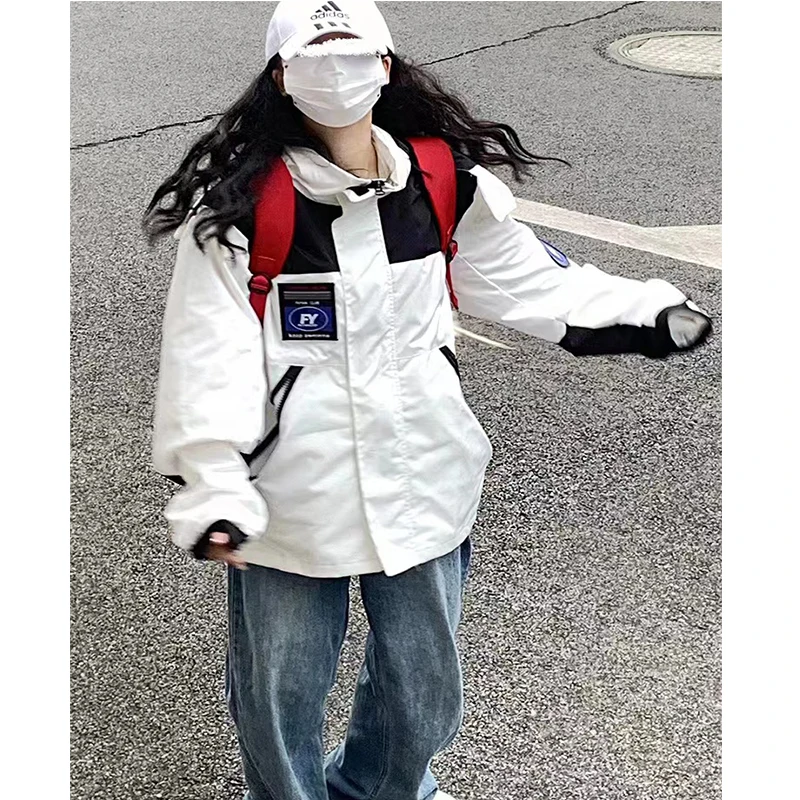 

Women Mid-Length Jacket Winter 2022 New Hooded Contrast Color Waist Oversize Two-Piece Windproof Coat