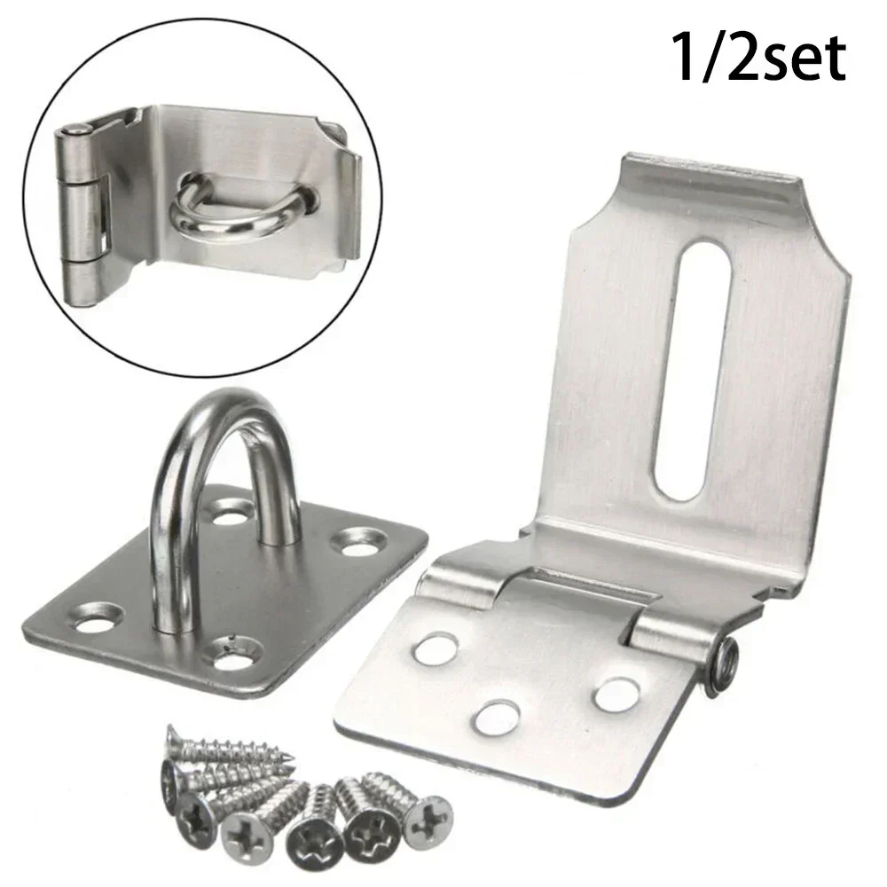 Padlock Hasp 90 Degrees Stainless Steel Hasp Gate Shed Latch Lock Home Safety Door Clasp Lock Anti-theft Plate Buckle gate door lock