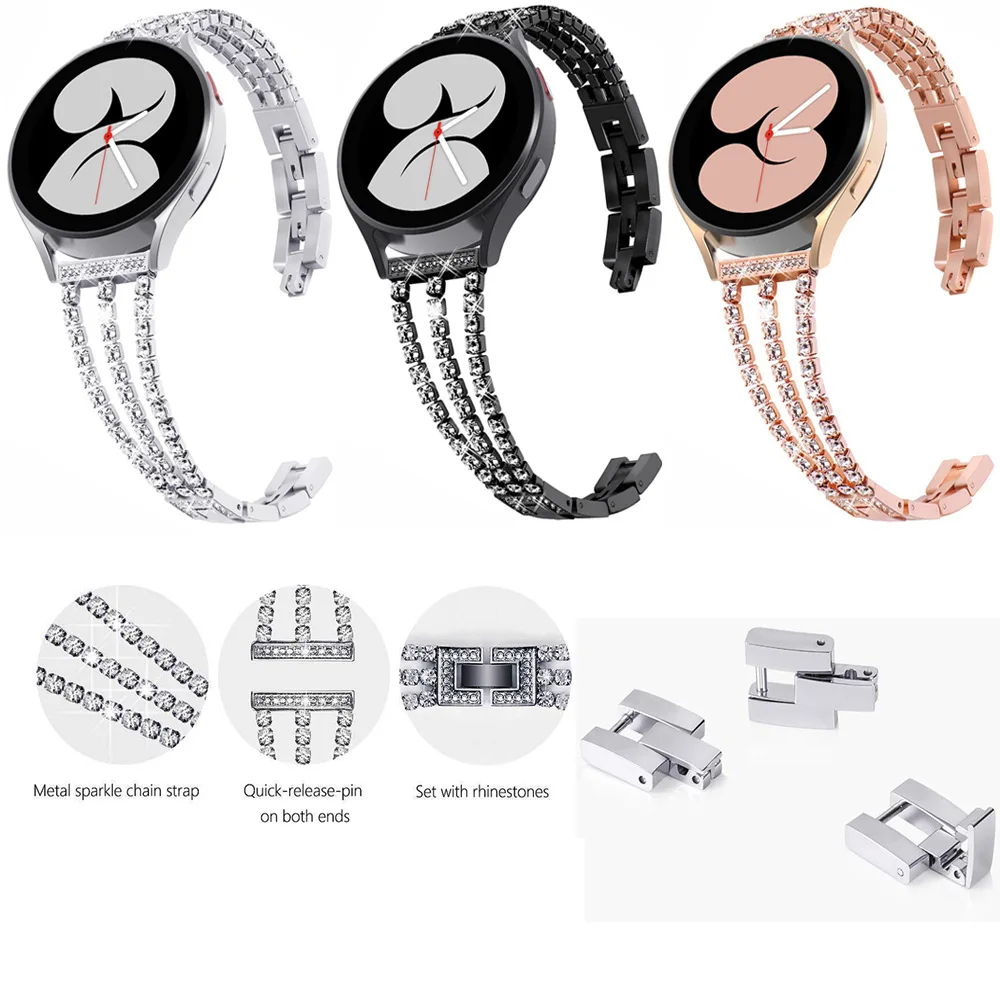 Elegant Diamond-Encrusted Metal Chain Watch Strap in Stainless Steel, 20/22mm