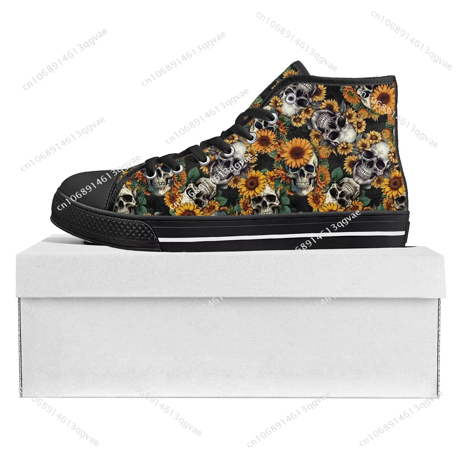 Sunflower Skull High Top High Quality Sneakers Mens Womens Teenager Canvas Sneaker Custom Made Shoe Casual Couple Shoes Black