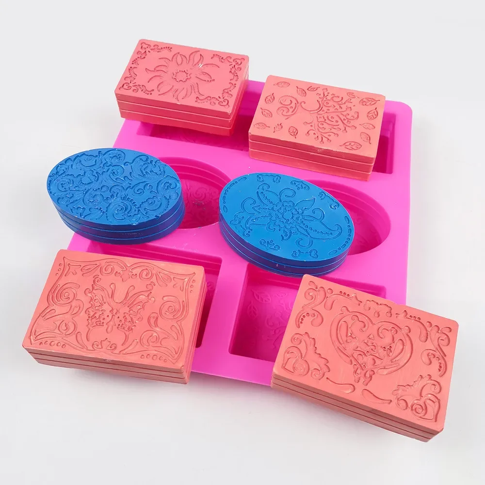 6 Cups Silicone Flower Soap Molds Silicon Rectangle Candle Moulds Oval Soap Bar Making Tool silicone mold soap molds