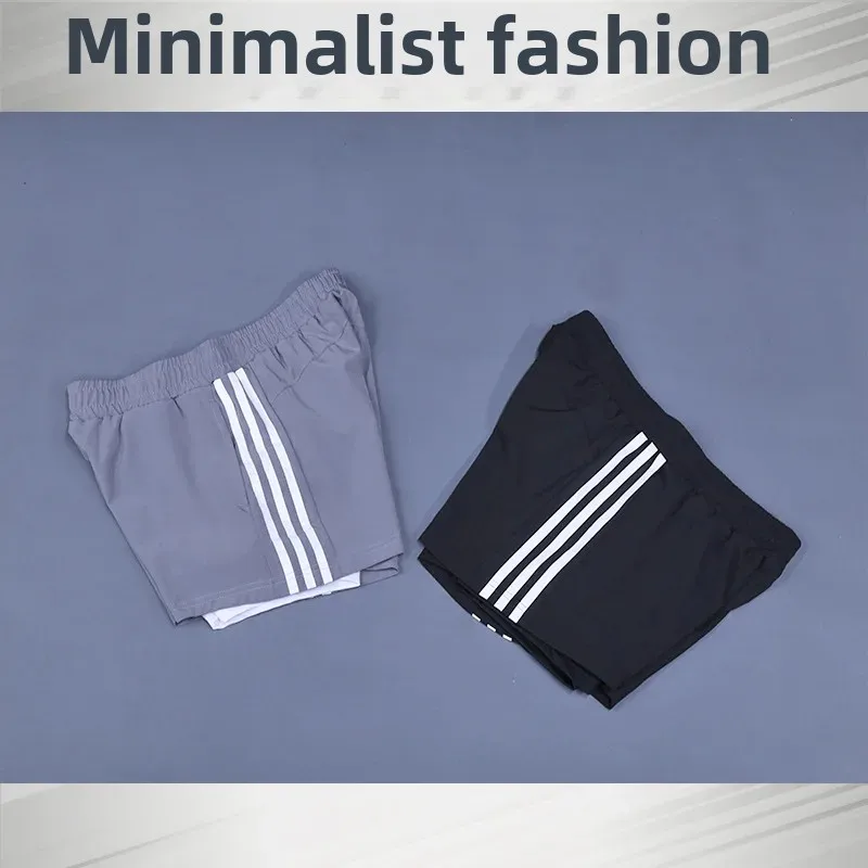 Spring Summer Stripe Gym Running Casual Loose Quick Dry Morning Run Fitness False Two-Piece Shorts Women's Sportswear