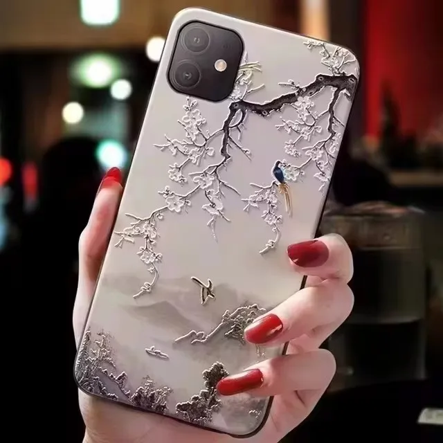 3D Flower Relief Silicone Emboss Back Cover - Soft Protective Cartoon Design