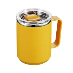 Stainless Steel Insulated Travel Mug with Handle and Lid - 450ml Double - Wall Vacuum Cup for Hot and Cold Beverages (Yellow)