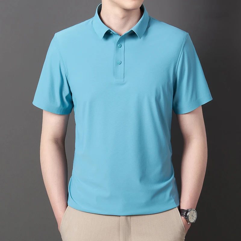 

Летние бесшовные рубашки-поло с длинным рукавом для мужчин, легкая в уходе, деловые, повседневные, однотонные, мягкие и удобные мужские рубашки