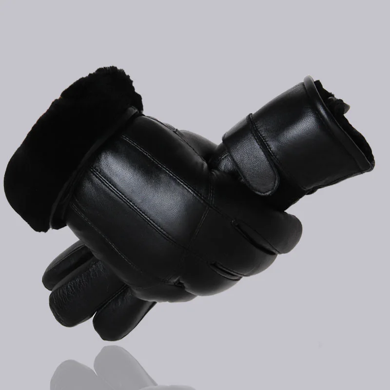 Men Sheepskin Leather Gloves for Winter Outdoor Warm