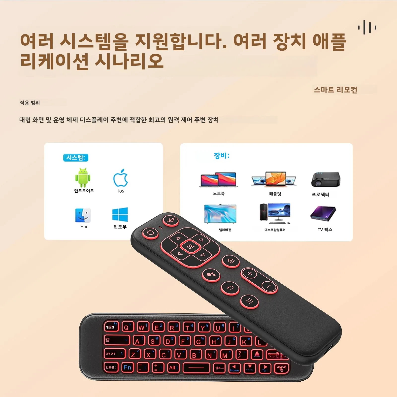 iPazzPort 에어 마우스 무선 키보드 리모컨 (2.4G USB + 블루투스, 백라이트) | PC, 안드로이드, 스마트 TV, HTPC, 라즈베리 파이 5에 호환됩니다.