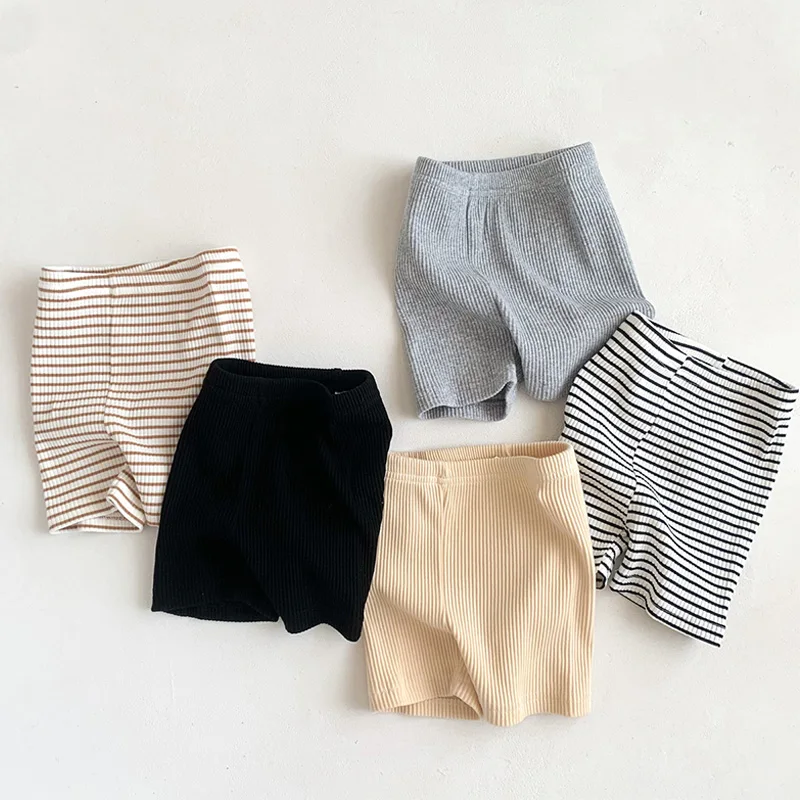 Baby Girls Shorts Ribbed Elastic Striped Trousers Pants Fashion Kids Casual Infant Clothing Korean Style Toddler Short 0-2Y casual shorts baby trousers