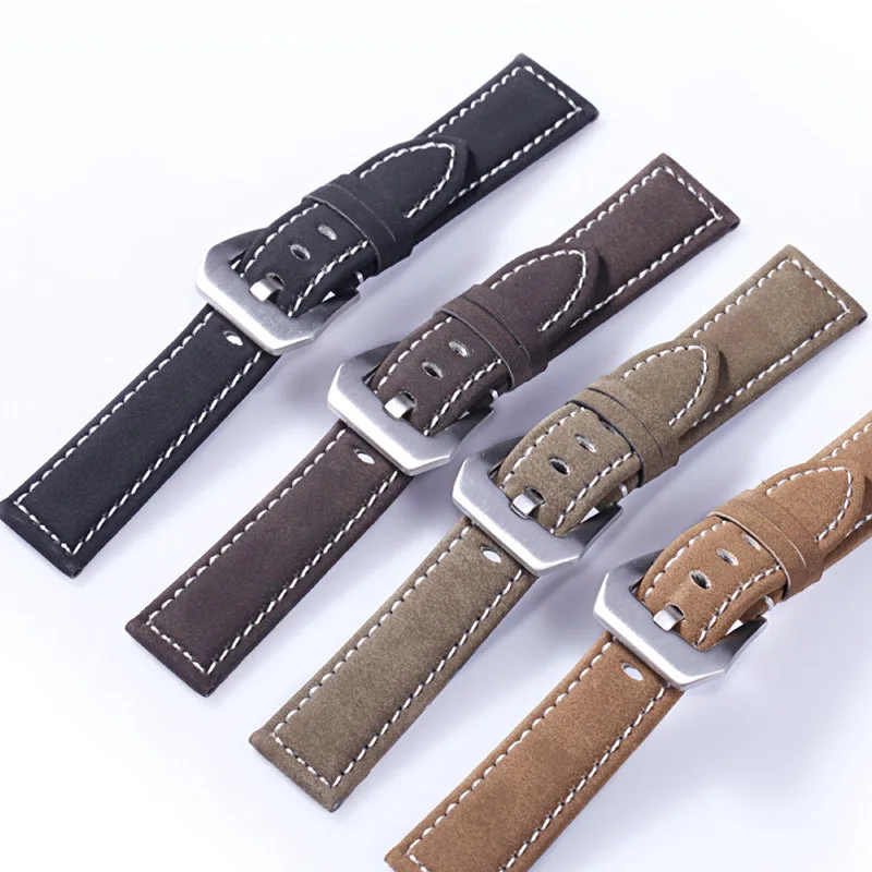 

Handmade Watchbands Matte Leather Watch Band Big Stainless Steel Buckle Clasp Watch Band Leather Strap 18mm 20mm 22mm 24mm