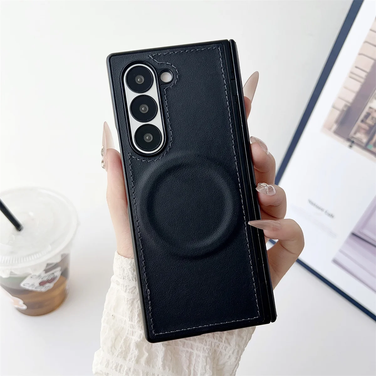 Magsafe Magnetic Leather Protective Phone Case with Hinge Cover