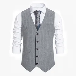 New Men's Stripe Vest Suit Vest Single breasted Designer Brand Sleeveless Formal Coat Top Adult Dress Tuxedo