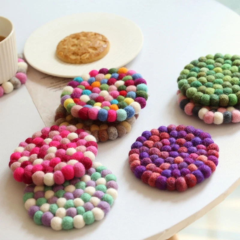 

Round Drink Mats Round Felt Balls Handmade Insulated Placemats Felt Material Suitable for Table Decoration Dropship