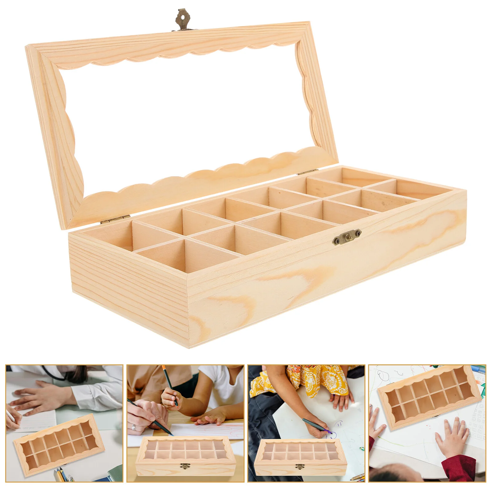 

Wooden Storage Box Boxes with Lids Small Crate Treasure Chest for Unfinished Container