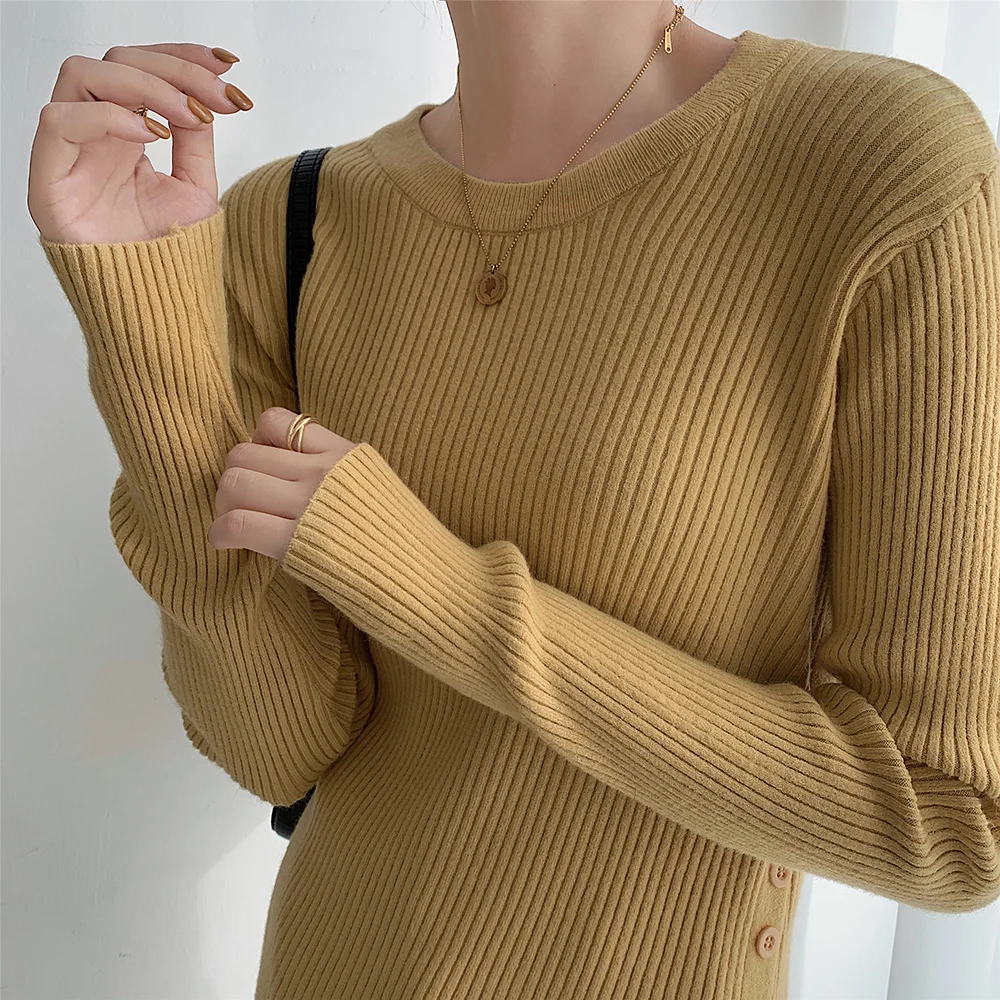 short sleeve cardigan Croysier Winter Clothes Women Pullovers Long Sleeve Crew Neck Casual Pullover Sweater Side Button Up Ribbed Knitted Sweaters blue sweater