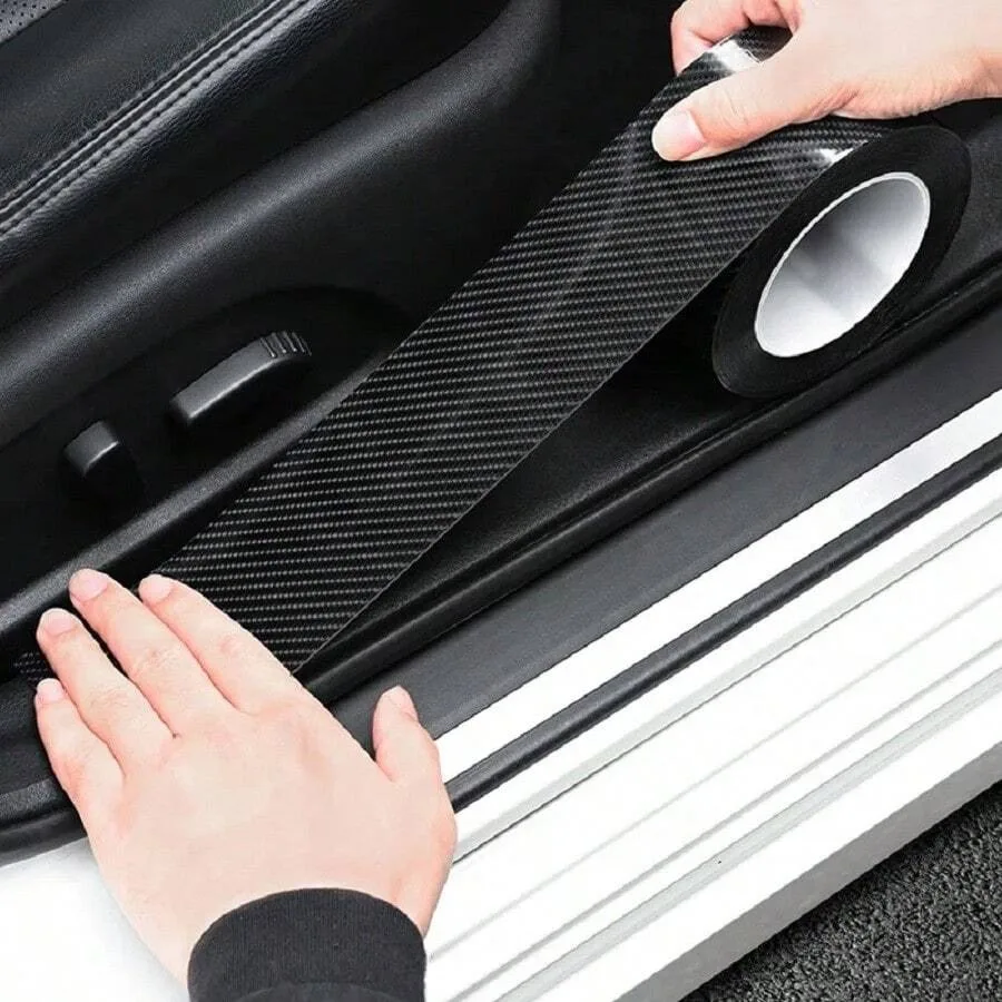 Carbon Fiber Protective Film Sticker for Car Body Auto Door Sill Threshold Scratch Proof Waterproof Matte Black Nano Paste Strip