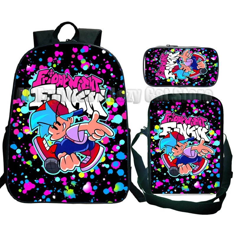 3pcs Friday Night Funkin Backpack with Crossbody Bag Cartoon Pen Case Kawaii Girls Boys Children Rucksack Kids Teenagers Bag 5