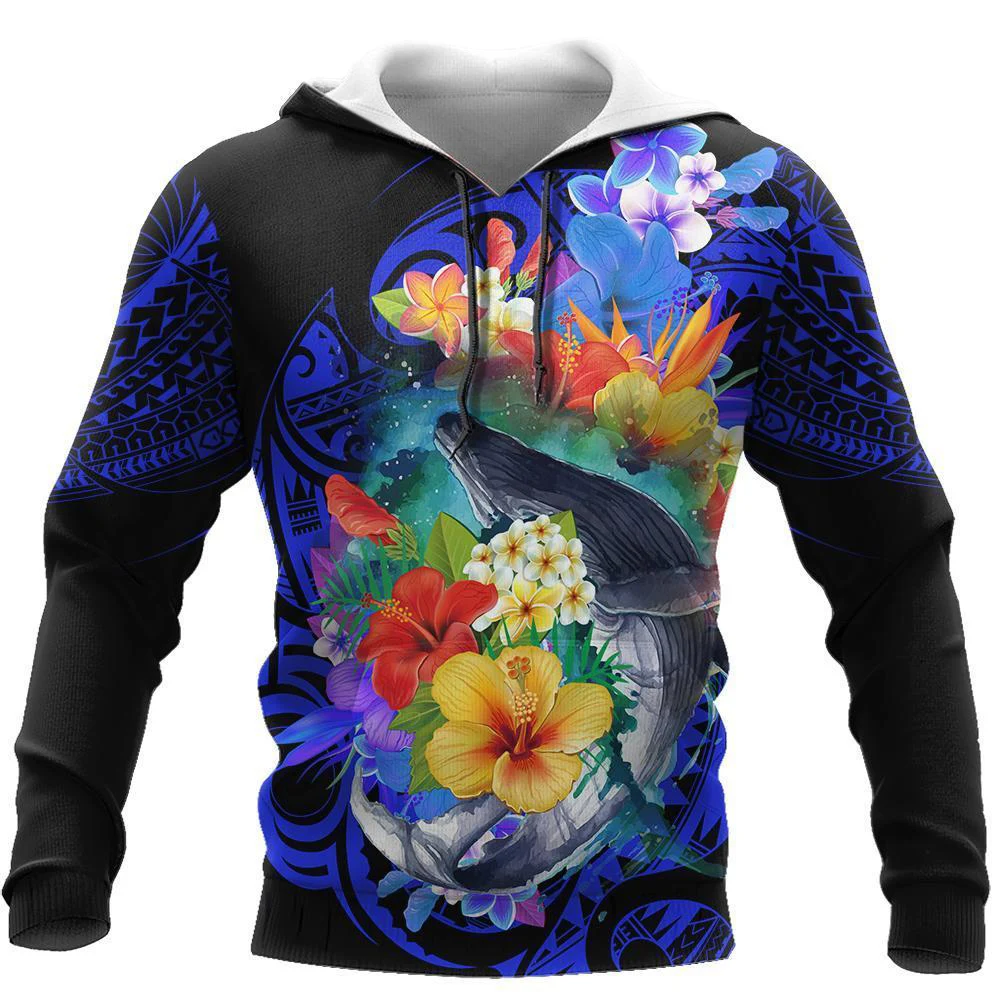 

Amazing Kanaka Maoli Humpback Whale with Tropical Flowers 3D Printed Unisex Zip Pullover Casual Harajuku Streetwear