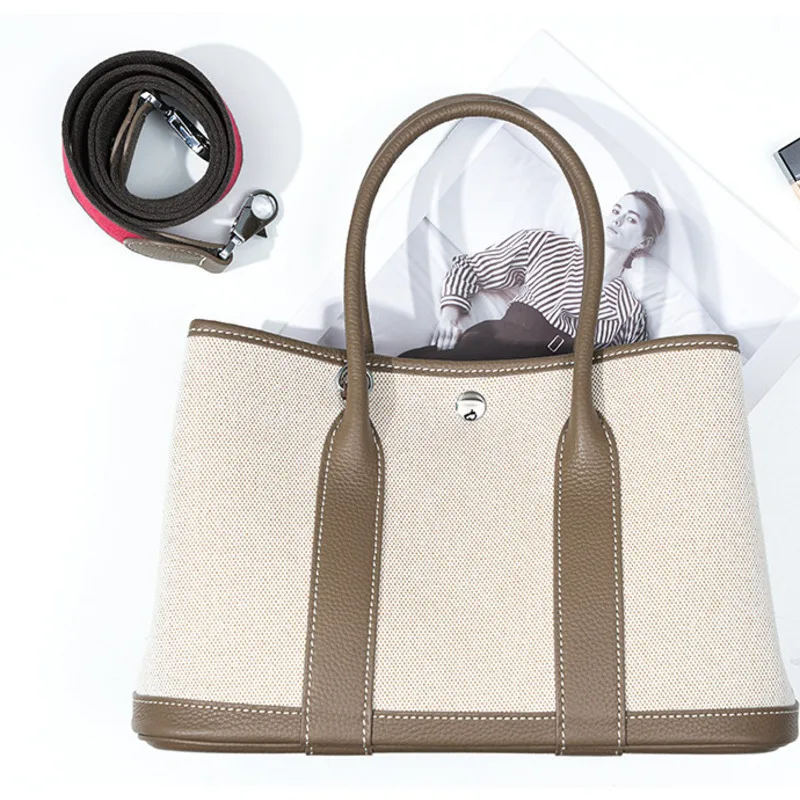 Top Bag Shoulder Layer Cowhide Large Capacity Canvas Handbags For Women Casual High-Quality Messenger Versatile Luxury Crossbody