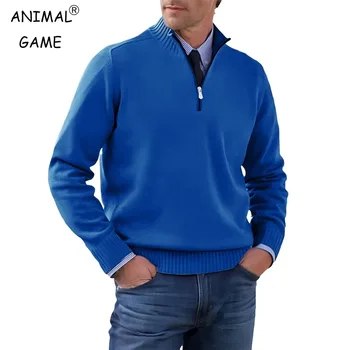 Autumn Men's Half Zipper Pullover Long Sleeve Turtleneck Jackets Solid Color Sweater Casual Breathable Knitted Basic Warm Coat