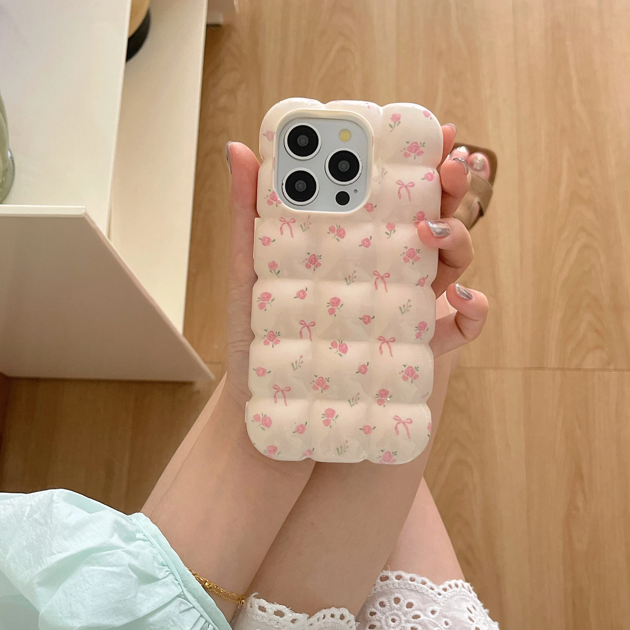 Lovely INS Vintage Flower Prints Egg Puffs Shape Cute Phone Case
