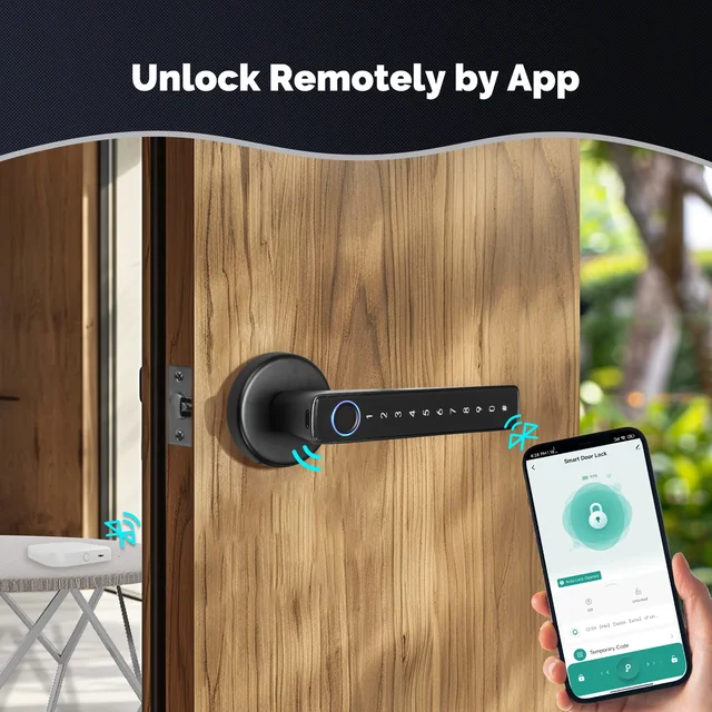 MOES-Smart Fingerprint Door Handle Lock com Bluetooth, senha eletrônica, APP Desbloqueio Remoto, Hotel, Apartamento, Escritório, Casa de Aluguel, Tuya 4