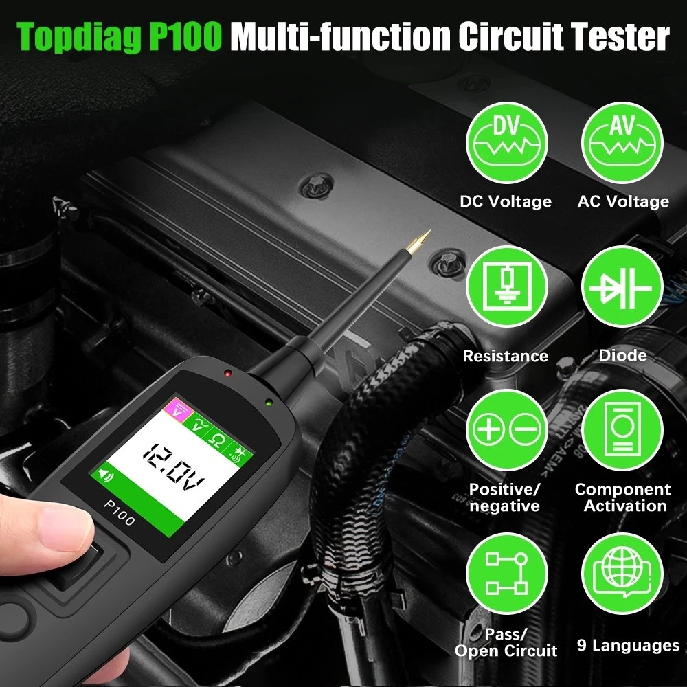 JDiag P100 Electric Circuit Tester Power Scan OBD2 Battery Tester OBD Car Diagnostic Auto Repair Tools P100 2M Line
