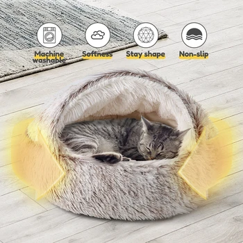 21'' Pet Cat Dog Lovely Cat Beds Nest Soft Comfortable Semi-enclosed Cat Nest Kennel indoor Pet house Supplies for Pet to Rest 5