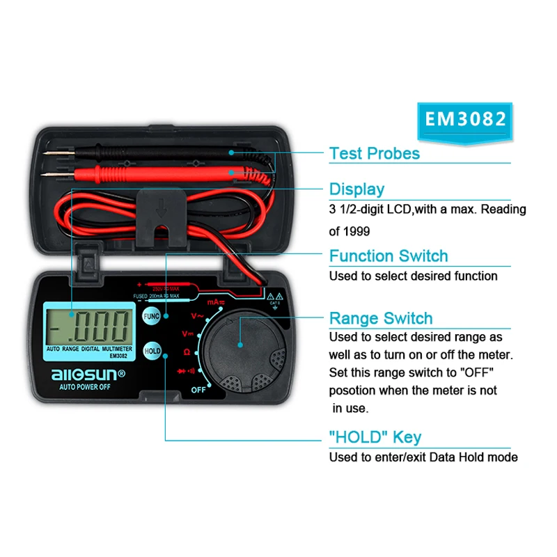 Portable Digital Multimeter Ammeter Voltmeter Ohmmeter Multifunctions In 1 With Builtin Buzzer