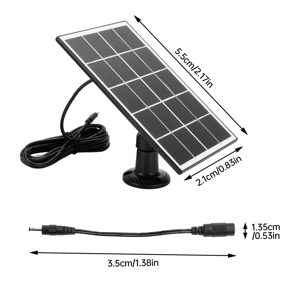 5V 8W Solar Panels For Eufy Eufycam Micro+ Type-C/DC5521 Wall Mount Waterproof Solar Cell System Outdoor Battery Supply