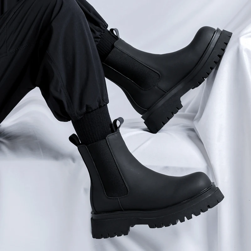 2023 Platform Black High Top Boots Wmen Tacco Alto Stivaletti Chelsea Alla Caviglia In Vera Pelle Uomo Scarpa Punk Fondo Spesso Botas De Mujer