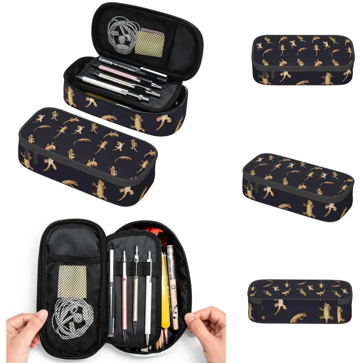 Cute Little Crested Geckos Pencil Cases Big Capacity Pen Bags Pen Box Pencil Pouch For Boys Girls Students Stationery School