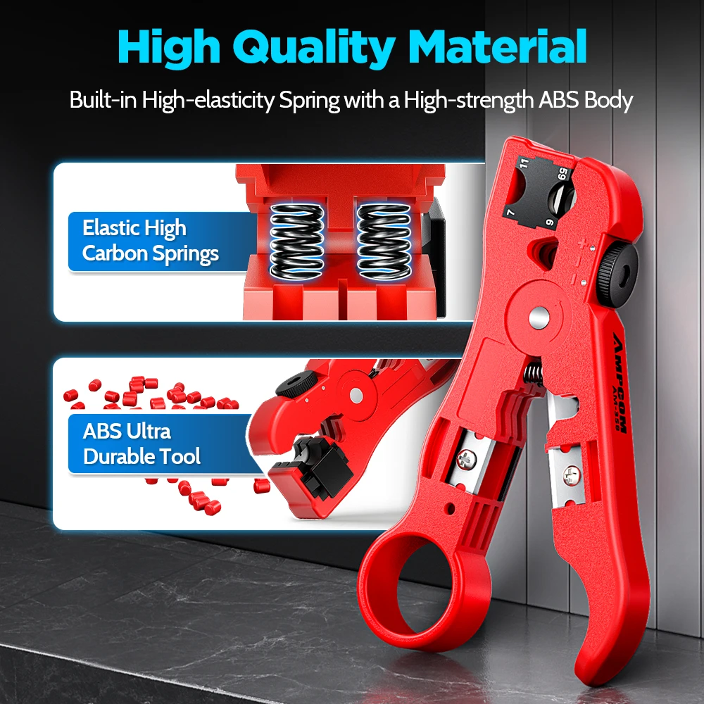 AMPCOM All-In-One Cable Wire Stripping Tool Compression Tool Coaxial Cable Stripper Round Cutter and Flat cable stripping tool