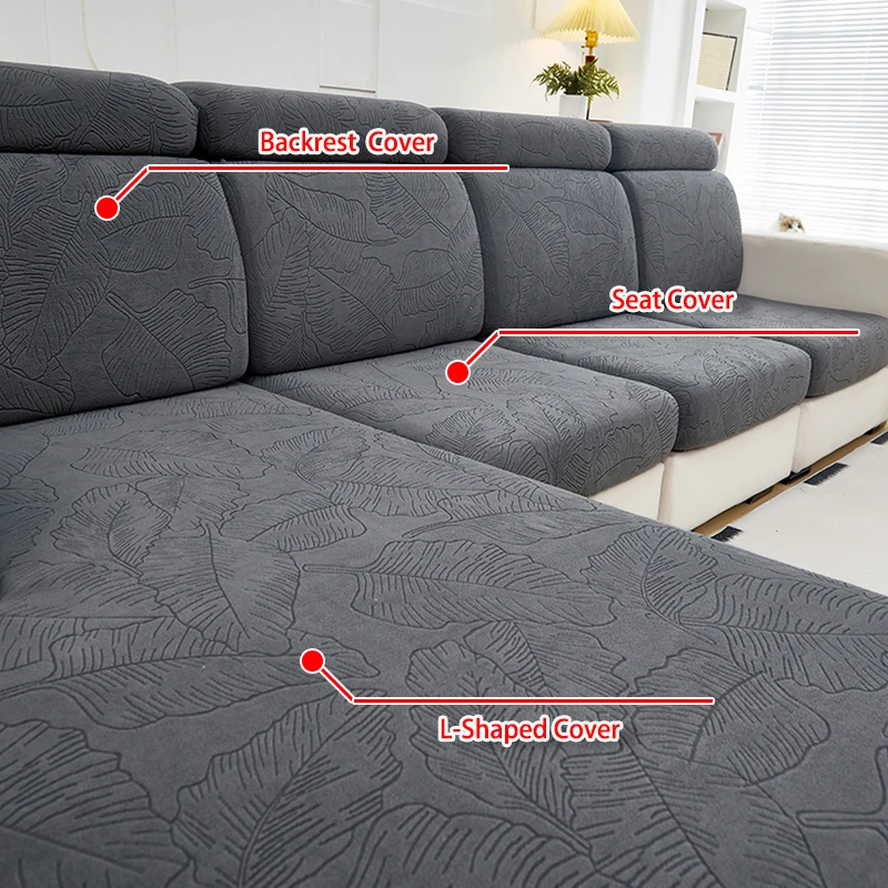 Leaf Pattern Jacquard Sofa Seat Cover Elastic Cushion Cover Sofa Backrest Protector Pet Freindly Couch Covers Anti-Slip