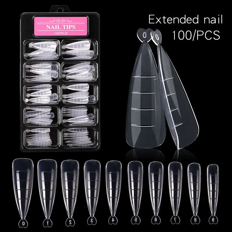 100pcs Pointy Quick Extension Building False Nail Tips Mold Form Transparent Acrylic Fake Nails Art UV Gel Manicure Tools