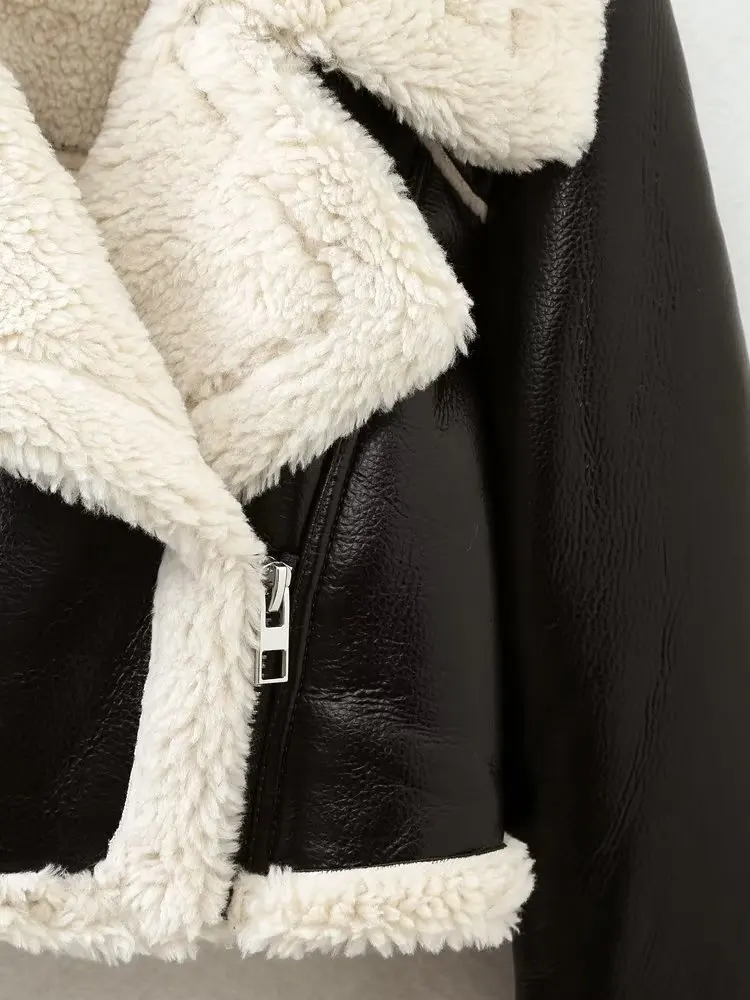 Withered British Street Leather Jacket Women Fashion Short Lapel Retro Motorcycle Jacket For Winter