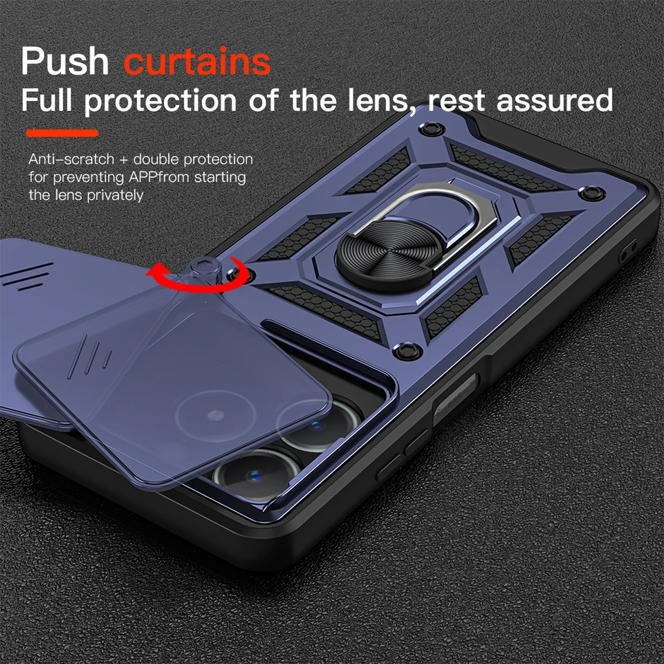 Cover Armor Con Anello E Supporto Per Realme C63 4G / Realme C61 – Custodia TPU+PC Antiurto, Blu - 3