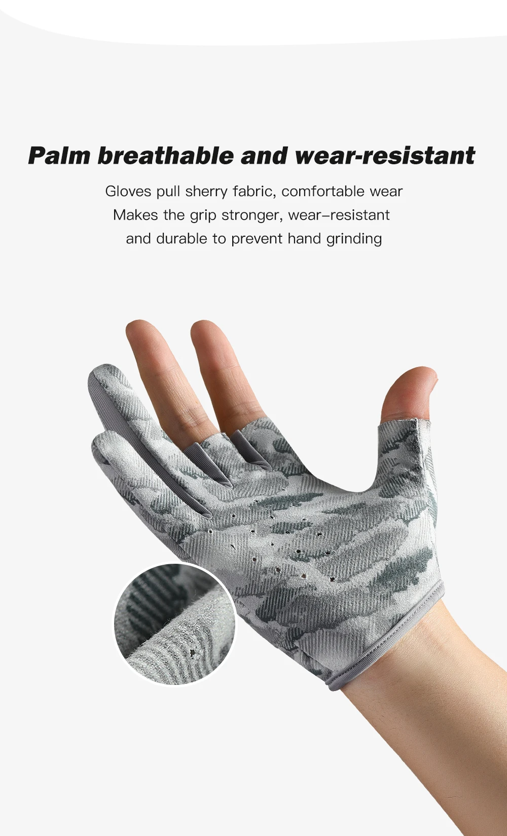 Description Picture 3 of item1 Pair Fishing Gloves for Men Summer Fishing Road Sub Sunscreen and Anti Slip Ice Silk Breathable Thin Three Finger Cut Gloves