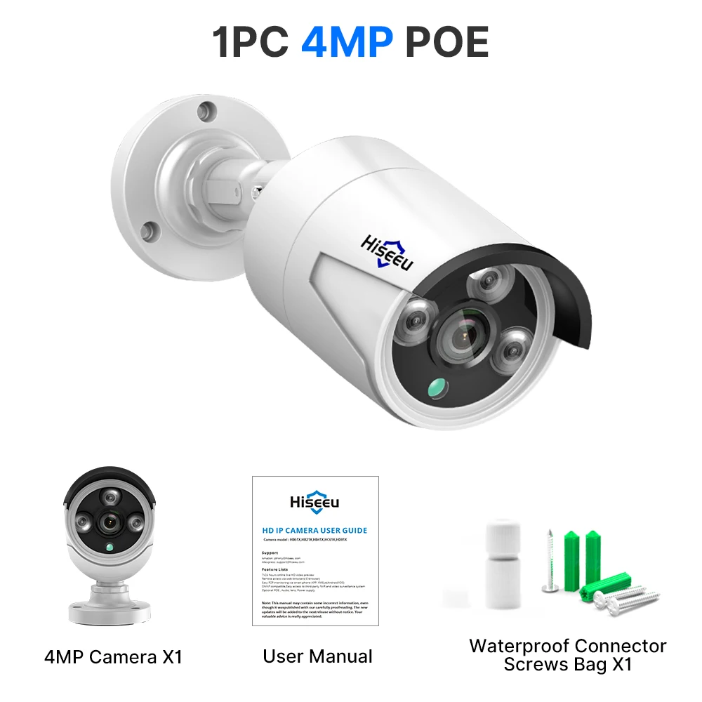 Hiseeu 5MP POE IP Security Camera Audio H.265 Night Vision IP66 Outdoor