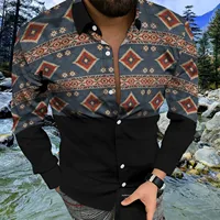 Aloha Hawaiian Shirt Men's Casual Long Sleeve Ethnic Aztec Printed Tropical Aloha Indian Blouse Shirts Holiday Camisa Hawaiana - Image 3
