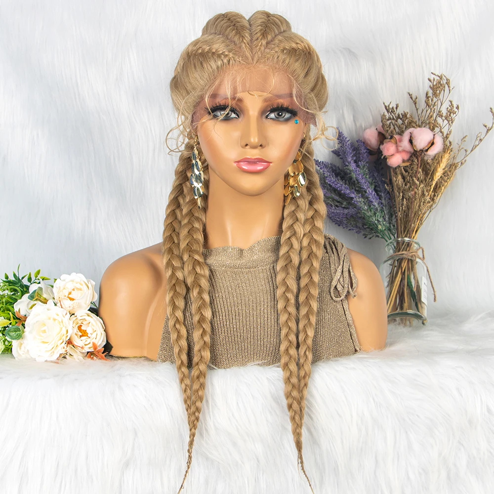 26 Inch Synthetic Braid Wigs For Black Women 27-613 Blonde Colored Lace Front Braided Wig Twist Lace Front Wig on Sale Clearance