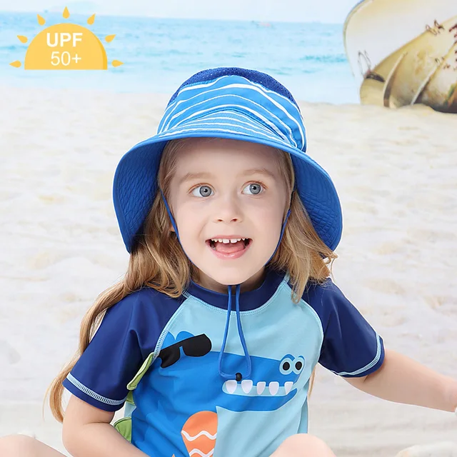Adjustable Kids Play Hats Toddlers Sun Hat UPF50+Bucket Stay-on Chin-Strap Outdoor Beach Play Sun Protection Cap for Ages 2~12 4