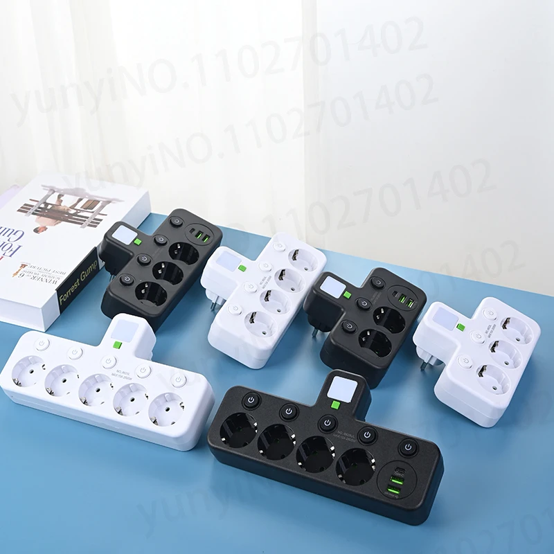 Wireless Wall Charger Socket with 3 AC Outlets +2 USB Ports+ 1 Type C 6-in-1 Plug Socket EU Plug Fast Charging power board 4