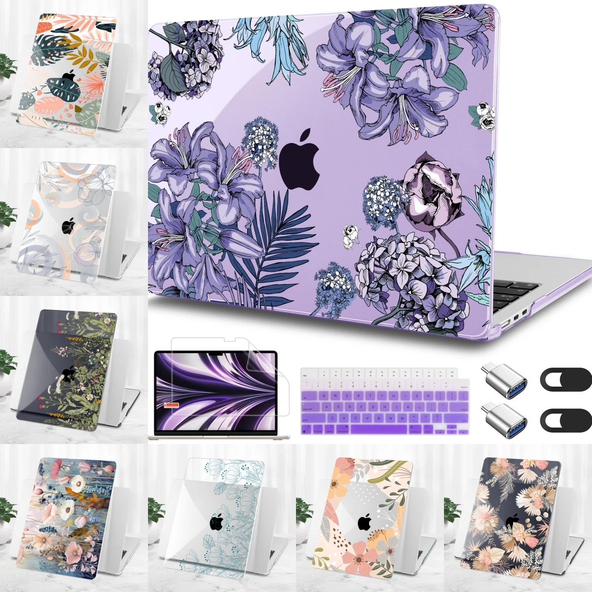 Estojo de Impressão Flor Roxa para Macbook Retina m1 Air 13 15 A2681 A2941 m2 Pro 13 A2338 A2992 A2991 m3 14 16 Polegada 2023